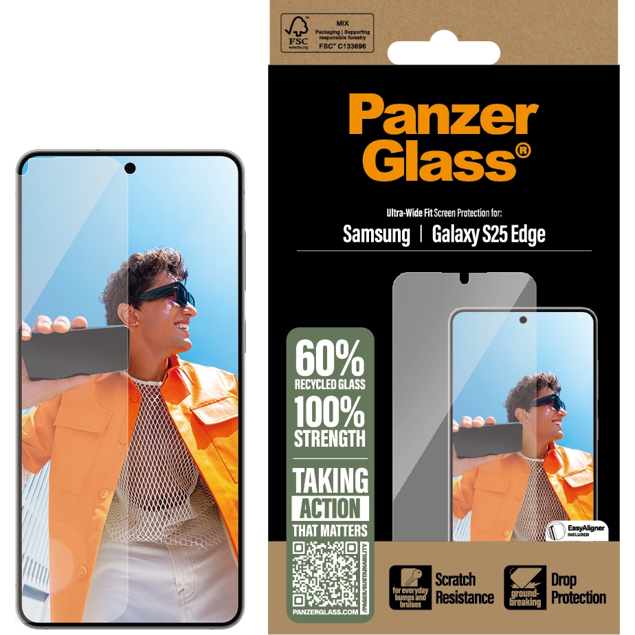Szkło hartowane PanzerGlass Ultra-Wide Fit + EasyAligner do Samsung Galaxy S25 Edge, przezroczyste